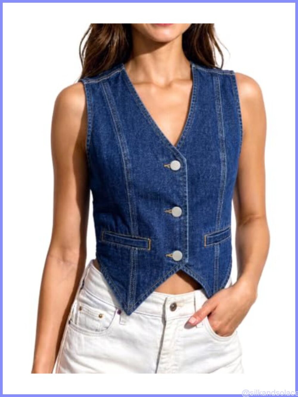 Women's Stretch Denim Vest Sleeveless Button-Up Casual Layering